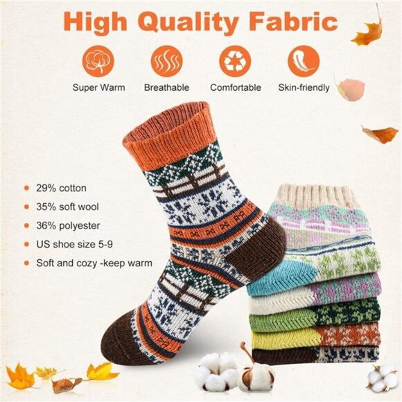 5Pairs Free Size Fuzzy Socks Soft Wool Crew Warm Socks Winter Multicolor - Picture 4 of 8